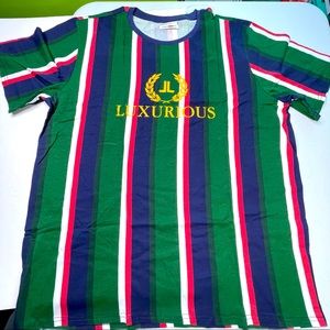 Luxurious Stripped Green & Gold Short Sleeve Mens 2XL & 3XL Tee Shirts